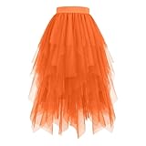 Tüllrock Damen - Karneval Kostüm Damen Tüllrock Lang Große Größen Puffy Tütü Rock Tüll Röcke Orange Unregelmäßiger A-Linie Mit Elastische Hohe Taille (XL)