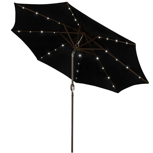 Image of Blissun 9 ft Solar Umbrella, 32 LED Lighted Patio Umbrella, Table Market Umbrella, Outdoor Umbrella for Garden, Deck, Backyard, Pool and Beach (Black)