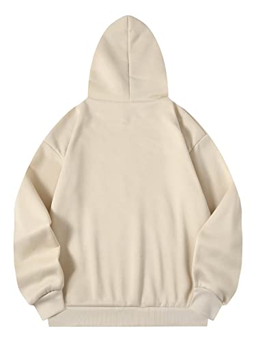 COZYEASE Women's Letter Graphic Print Hoodies Drop Shoulder Sweatshirt Vintage Long Sleeve Pullover Tops Apricot S