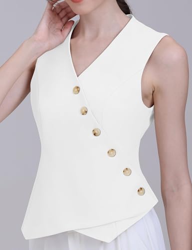 Foucome Vest for Women V Neck Button Up Asymmetrical Hem Dressy Casual Suit Vest Waistcoat2