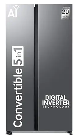 Samsung 653 L, 3 Star, Frost Free, Double Door, Convertible 5-in-1 Digital Inverter, Side By Side AI Enabled Smart Refrigerator with WiFi (RS76CG8003S9HL, Silver, Refined Inox, 2024 Model)
