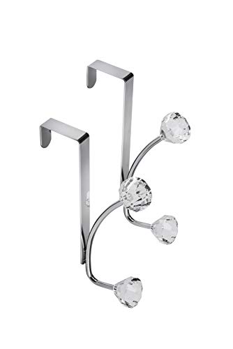 Croydex Jewel Over Door Hook Pack of 2 - Stylish Acrylic Design Coat Hooks for Door, Rust-Resistant Door Hanger with 5-Year Guarantee, Easy-to-Install Door Hook, Holds up to 2kg, Chrome Plated Steel