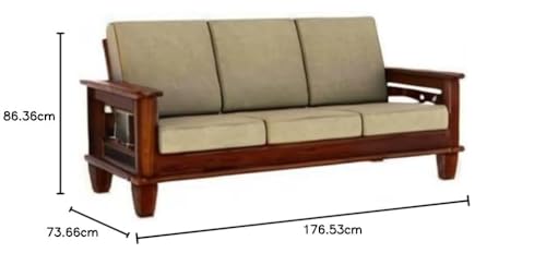 Image of Solid Sheesham Wood 5 Seater Sofa Set for Living Room Without Centre Table | Wooden 3+1+1 Five Seater Sofa Set with Cushions | Modern Sofa Set Furniture for Home, Office & Lounge | Honey Finish