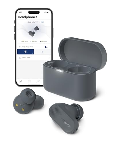 Philips TAT3519 Wireless Earbuds,True Wireless Headphones with Noise Canceling Pro,Dynamic Bass,Clear Call,24 H Battery Life,Fast Charging,Bluetooth 5.3,IPX4,App/Touch Control,Black