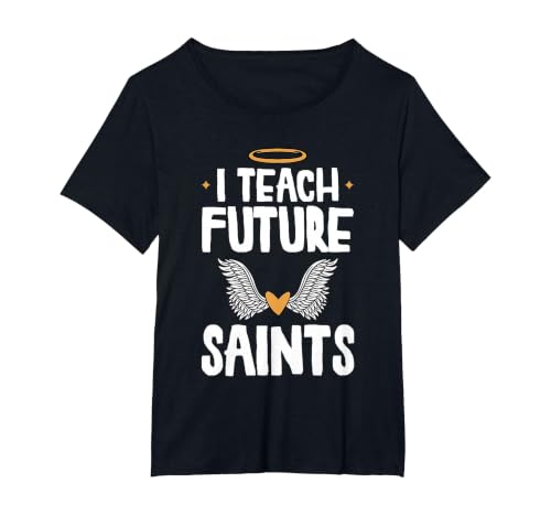 I Teach Future Saints Catholic Educator Teacher T-Shirt, Women's Plus, Black, 1X