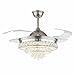 Ventilatore da soffitto in cristallo, lampadario in cristallo per ventilatore da soffitto dimmer, ventilatore da soffitto da 42" in cristallo con pale retrattili e telecomando.