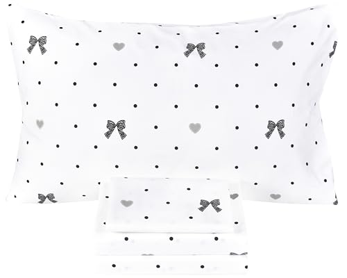 Image of Scientific Sleep Lace Bow Bowknot Black Dot 100% Cotton 4 Pcs Full Bed Sheet Set Kids Boys Girls Teens, Flat Sheet & Fitted Sheet & Pillowcase Kids Bedding Set (Bow, Full)