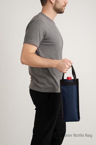 Image of Aklima 2-Litre Water Bottle Carrier Bag | Navy Blue | Insulated Tote with Handles | Reusable, Eco-Friendly Bottle Bag for Travel, Gym, Office, Outdoor Activities