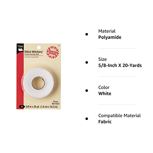 Dritz 222 Stitch Witchery Fusible Bonding Web White Reg Wght 20Yd, 5/8-Inch X 20-Yards #TOP5