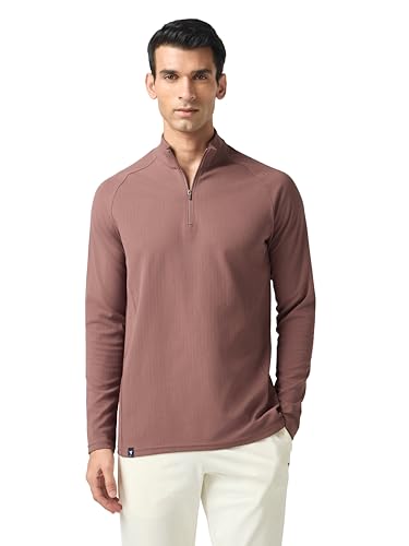 Image of TECHNOSPORT Men's Solid Full Sleeve T-Shirt ELASTOPLUS Quick Dry Slim Fit Mock Neck Sports Tee for Training Layering Casual Wear UPF50+ Anti Odour