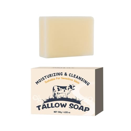 Delineador de ojos blanco Jabón de sebo de vacuno barato – Jabón de sebo de vacuno sin perfume, hidratante y gel de ducha, ideal para pieles secas, con picazón y sensibles, jabón para adultos (beige