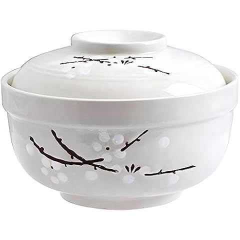 Whitenesser Ceramic Cereal Bowl with Lids, Asian Big Soup Ramen Noodle Ceramic Bowls with Lid Serving for Soup Salad Pasta and Noodle Cover
