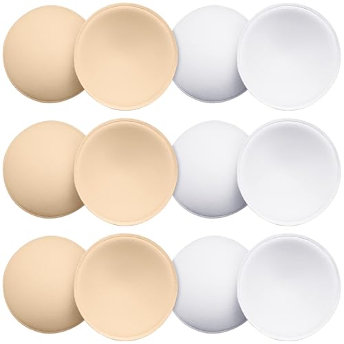 URSMART 6 Pairs Round Bra Inserts Pads, Removable and Washable Bra Cups Inserts for Bikinis Top Swimsuit Sport Bra (A/B Beige White)