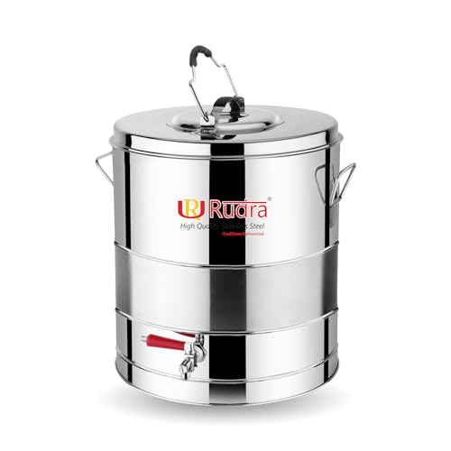 Image of Rudra Stainless Steel Luxuria Tea Container /Urn Eco-Friendly Tea /Coffee| Kettle with Tap, Hot & Cold | Chai Pot Dispenser Jar | for Canteen Kitchen | Silver (5, Cylindrical, 1, RU3005)