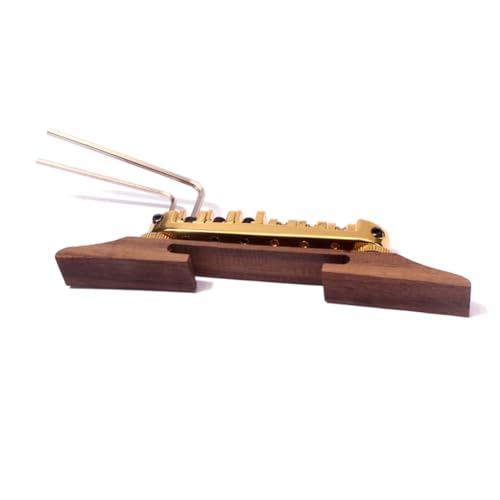 Yardwe Rosewood Guitar Bridge with Gold Roller Saddles Tailpiece for Jazz Guitars Replacement for Broken Worn Bridges