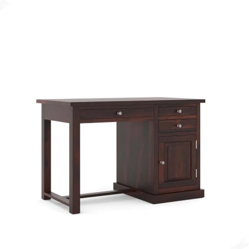 Image of Solid Sheesham Wooden Study Table & Desk with Drawer for Office and Home | Computer Laptop Table | Reading & Writing Desk | Laptop Desk (Walnut B)