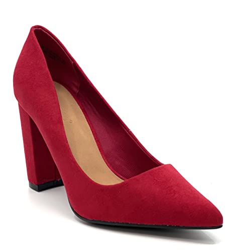 BAMBOO Women's Pointy-Toe Chunky Heel Pump