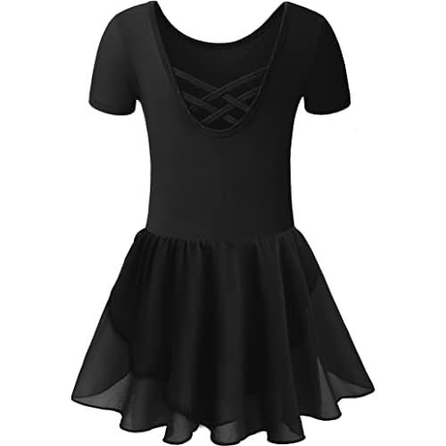 DANSHOW Girls Team Basic Long Sleeve Leotard with Skirt Kid Dance Ballet Tutu Dress 4-6 Years W-black
