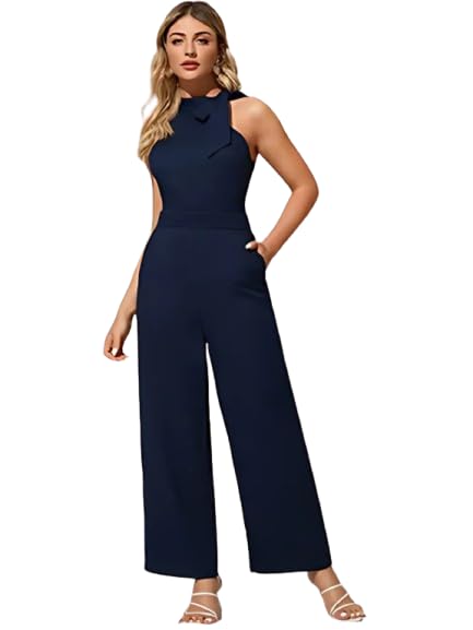 Navy Blue Beauty High-Waist Wide-Leg Sleeveless Jumpsuit-image-37