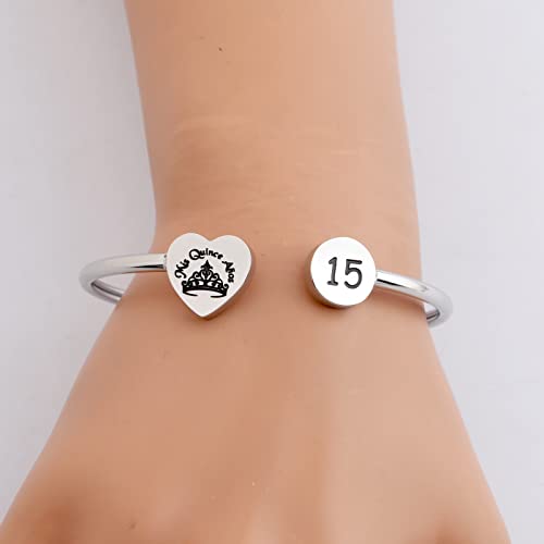 Image of PLITI 15th Birthday Gifts For Daughter Quinceanera Sweet 15 Bangle Mis Quince Anos Latina Spanish Bracelet Crown Themed Jewelry