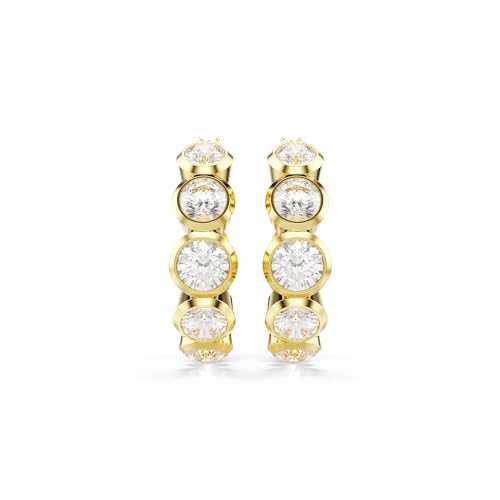Swarovski Imber hoop earrings, Round cut, clear, Gold-tone finish2