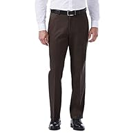 Haggar Men's Premium No Iron Khaki Classic Fit Expandable Waist Flat Front Pant Reg. and Big & Tall Sizes, Chocolate, 38W x 34L