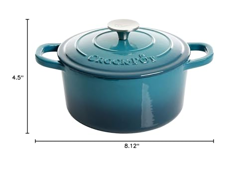 Image of Crock-Pot Artisan 3-Quart Round Enameled Cast Iron Dutch Oven - Gradient Teal, Durable Heavy-Duty Cookware for Slow Cooking, Roasting, Baking with Lid