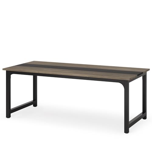 Image of Tribesigns 70.8 inch Executive Desk, Large Office Computer Desk with Thicken Frame, Modern Simple Workstation Business Furniture for Home Office, Vintage Grey /Black