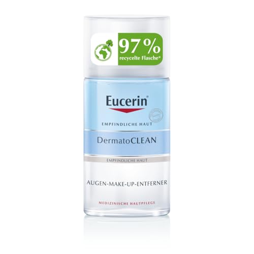 Eucerin DermatoClean Augen Make-up-Entferner 125 ml, sanfte 2-Phasen-Reinigung entfernt wasserfestes Augen Make-up, nicht fettendes Reinigungswasser für empfindliche Augenpartie