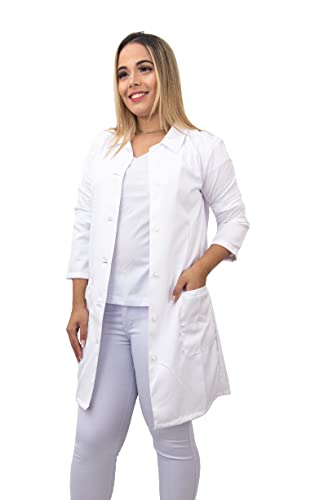 Jaleco Feminino Branco Básico Gola Italiana com bolsos Tecido Gabardine hospitalar profissional tama