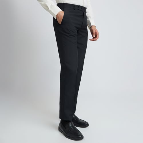 Image of Park Avenue Men Regular Fit Checks Pattern Poly Viscose Blend Flat Front Formal Trouser