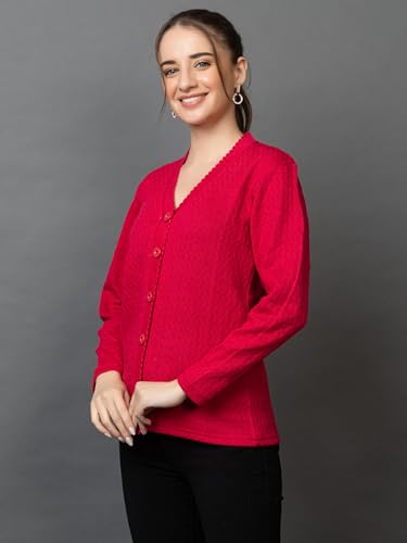 Image of Wear lusso Women Woolen V Neck Casual Wear Stylish Cardigan Sweaters for Winter with Side Pocket | Cozy and Warm Winter Sweater for Girls /Ladies
