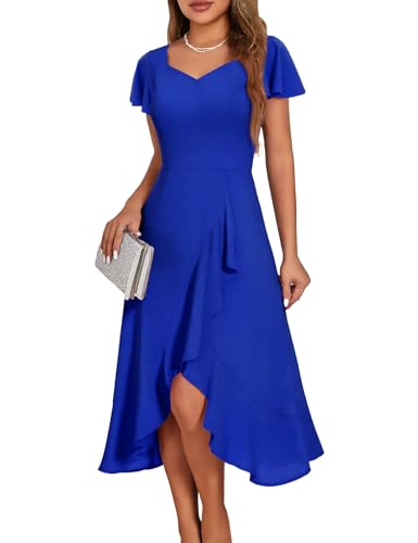 Image of HomRain V Neck Formal Wedding Guest Dresses for Women Ruffle Sleeves for Cocktail Graduation Modest Dress
