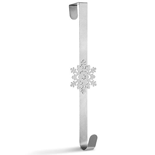 Whaline Gancho de corona de Navidad para colgar sobre la puerta, de metal, para decoración de copo de nieve, para Navidad, fiesta, puerta, hogar, oficina, plata, 38 cm