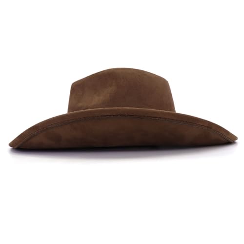 Image of Western Cowboy Hat for Women Men Classic Fedora Hats Wide Brim Suede Cowboy Hat for Women with Buckle Belt