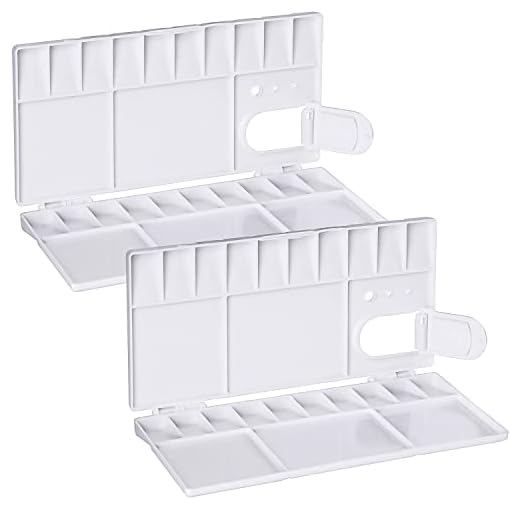 Prmape 2 Piezas Paleta Pintura, Paleta Acuarela con 25 Pozos, Paleta de Pintura 20 * 10cm, Bandejas de Pintura Plegable con Agujero para el Pulgar Plegable para Pintura de Gouache de Acuarela