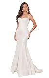 Women's Spaghetti Straps Sequin Corset Prom Dresses Long Mermaid Sparkly Glitter Ivory Formal Evening Gowns,Ivory,US00