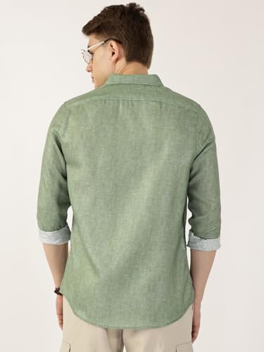 Image of Thomas Scott Men's | Printed | Textured Fabric | Full Sleeve | Regular Fit | Linen Blend | Single Pocket | Spread Collar | Casual Shirt