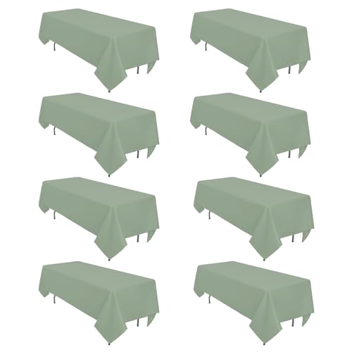 8 Pack Sage Green Tablecloth Rectangle 60 x 102 Inch for 6 Foot Tables