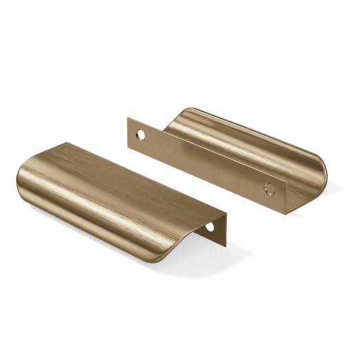 Goldenwarm Champagne Bronze Cabinet Handles, Finger Pulls for Cabinet Edge Pulls 3 Inch 10 Pack | Tab Drawer Handles, Aluminum Alloy Flat Drawer Hardware, Smooth Edge Hardware for Kitchen Cupboard