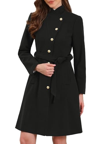 Allegra K Pea Coats for Women Fall Winter Stand Collar Single Breasted Long Trench Coat with Belt 2025