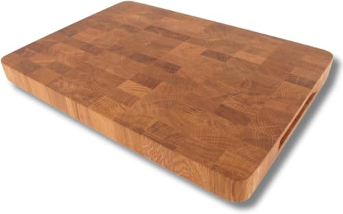 EFO Tabla de cortar de madera de roble, 50 x 35 x 4 cm, suave y duradera, de dos caras con asas prácticas, grande para cocina con esquinas