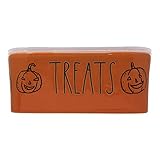 Rae Dunn Halloween Rectangular Ceramic Storage Container with Clear Ventable Lid (Medium, Orange/Pumpkins)