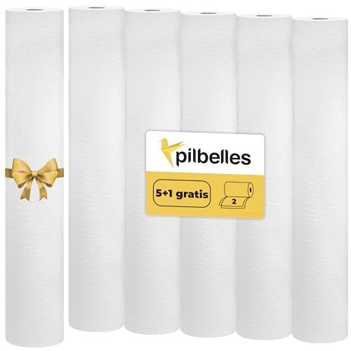 Papel Camilla 100% Celulosa PASTA Doble Capa Precorte 80 cm | 5 Rollos + 1 GRATIS | 56 cm x 50 metros Extrablanco sin Motas