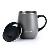 GRANDTIES グランタイズ 全19色 プレミアム真空断熱マグカップ 460ml 簡単開閉スライド蓋付き ステンレス製 二重壁真空断熱構造 保温・保冷機能付き オフィスでも人気(ストーングレイ)