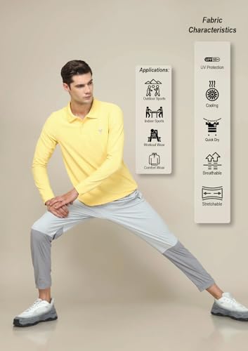 Image of TECHNOSPORT Mens Slim Fit Polyester Active Wear Collar Polo T-Shirt with Long Sleeves for Workout, Sports