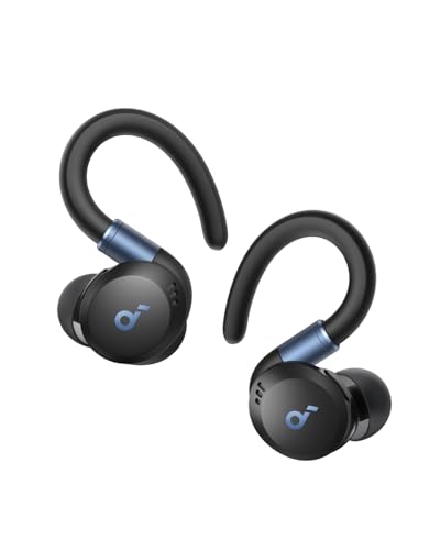 soundcore Sport X20 da Anker, Fone de Ouvido Sem Fio para Treinos, Ganchos Ajustáveis, Cancelamento de Ruído, Graves Intensos, IP68, À Prova de Suor e Poeira, 48H de Reprodução, Fones para Academia