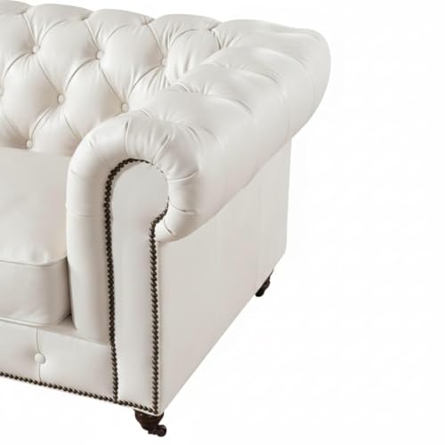 Image of Classic Leatherette Chester Sofa Set Button Tufted, Classic Style Sofa Set 3-Person Sofa for Living Room, Office, and Hallway Colour (White Leatherette, 3+1+1= 5 Seater Sofa)