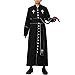 Men's Priest Costume Pastor Robe Roman Cassock With Stand Collar and Belt (Black, X-Large)