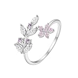 Fashion Ring Set, Engagement Ring Flowers Leaves Adjustable with Marquise Shape Moissanite 9K White Gold Size 8.5